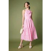 Broderie Corsage Strappy Midi Dress
