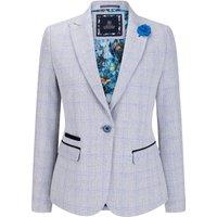 Infinity Leather Women's Womens Check Blazer Wool Blend Herringbone Tweed in Blue | Size: 16