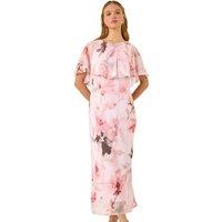 Floral Frill Chiffon Cape Midi Dress