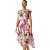 Floral Ruffle Tie Waist Midi Dress