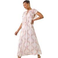 Floral Frill Flutter Sleeve Dress