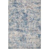 Kukoon Blue Grey Distressed Abstract Non Slip Washable Low Pile Rug in Mid Blue | Size: 60 cm x 240 cm