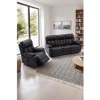 More4Homes Chester Electric Recliner Bonded Leather 1+3 Seater Sofa Set in Black