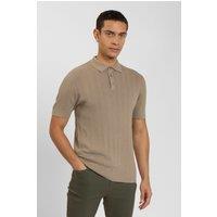 Steel & Jelly Men's Textured Stripe Short Sleeve Polo Shirt in Taupe | Size: Large