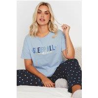 Yours Women's 'Sleep All Weekend' Wide Leg Pyjama Set in Blue | Size: 14-16