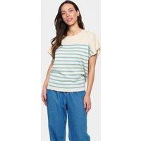 Saint Tropez Women's MilaSZ Striped Short Sleeve Pullover in Cream | Size: Large