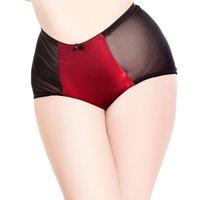 Lady Olga Women's British Made Retro Satin High Waisted Brief in Burgundy | Size: 22
