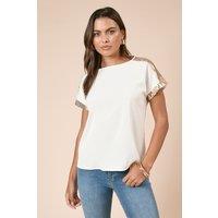 Dorothy Perkins Women's Short Sleeve T-Shirt Sequin Blouse in Ivory | Size: 14