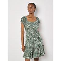 Apricot Women's Paisley Milkmaid Mini Dress in Green | Size: 8