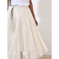 Apricot Women's Sequin Tulle Midaxi Skirt in Stone | Size: 10