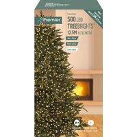 Premier Decorations Christmas Lights TreeBrights 500 LED Indoor Outdoor String Lights 12.5m Multi Function Mains Operated Warm White