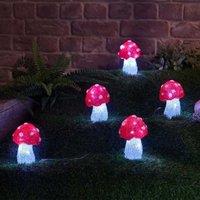 Marco Paul Pack of 5 Red Acrylic Mushrooms Battery Powered Garden Lights