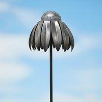 Paper High Metal Echinacea Flower Garden Stake Decoration in Silver