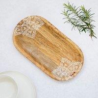 Paper High Floral Mango Wood Decorative Tray in Brown