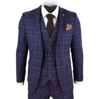 Infinity Leather Men's 3 Piece Wool Check Retro Suit in Navy | Size: 40R