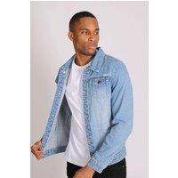 Liquor n Poker Men's Norton Classic Slim Fit Denim Trucker Jacket In Stonewash in Blue | Size: XS