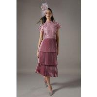 Coast Women's Satin Lace Tiered Dress in Rose | Size: 12