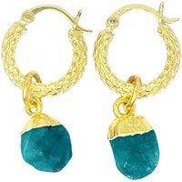 Harfi Women's Raw Turquoise December Birthstone Huggie Hoops Gold Vermeil Plated Gemstone Earrings
