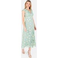 Maya Deluxe Women's Floral Ruffle Midi Dress in Green | Size: 18