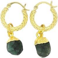 Harfi Women's Raw Emerald May Birthstone Huggie Hoops Gold Vermeil Plated Gemstone Earrings