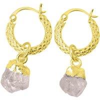 Harfi Women's Raw Rose Quartz October Birthstone Huggie Hoops Gold Vermeil Plated Gemstone Earrings