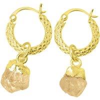 Harfi Women's Raw Citrine November Birthstone Huggie Hoops Gold Vermeil Plated Gemstone Earrings