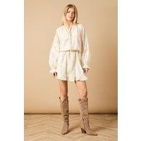 Oasis Women's Button Up Floral Mini Dress in Cream | Size: 10