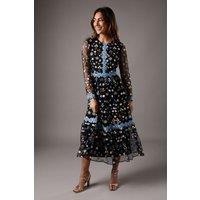 Coast Women's Embroidered Floral Midi Dress in Black | Size: 10