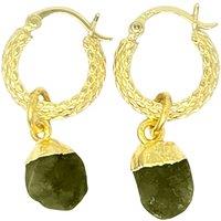 Harfi Women's Raw Peridot August Birthstone Huggie Hoops Gold Vermeil Plated Gemstone Earrings