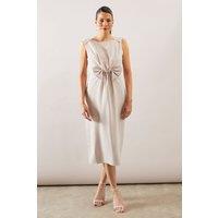 Wallis Women's Occasion Tailored Bow Pencil Midi Dress in Stone | Size: 12