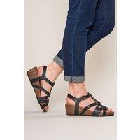 Moshulu Women's 'Polperro' Strappy Cork Wedge Sandals in Black | Size: 6