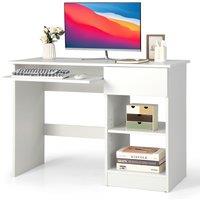 Costway Modern Computer Desk Workstation PC Laptop Table w/ Keyboard Tray & Drawer in White