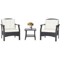 Costway 3 PCS Outdoor Furniture Set Modern Patio Rattan Chair Coffee Table Set in Black