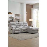 More4Homes Avon Chaise Manual Recliner Fabric Sofa with Drinks Console in Grey