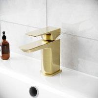 Nes Home Brushed Brass Modern Cloakroom Square Basin Mono Mixer Tap in Beige