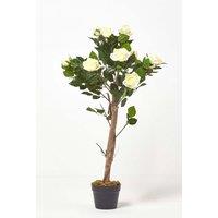 Homescapes Potted Rose Tree Artificial Plant with lifelike green leaves, 90 cm in White