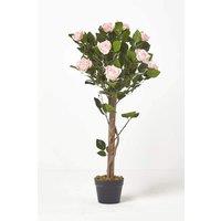 Homescapes Potted Rose Tree Artificial Plant with lifelike green leaves, 90 cm in Pink