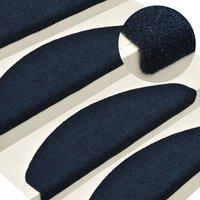 Berkfield Home Self-adhesive Stair Mats 15 pcs Navy 65x21x4 cm Needle Punch in Blue | Size: Medium