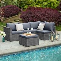 Bravich LTD 6 Seater Rattan Corner Sofa & Footstool Garden Furniture Set in Grey