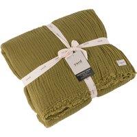 Yard Lark 100% Cotton Muslin Frayed Edge Throw in Khaki | Size: 240 cm x 260 cm