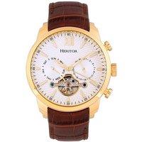 Arthur Semi-Skeleton Leather-Band Watch with Day & Date