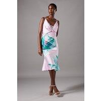 Lace Insert Satin Fitted Dress