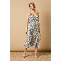 Oasis Women's Ruffle Front V Neck Strappy Midi Dress in Grey | Size: 12