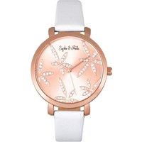 Sophie and Freda Women's Key West Leather-Band Watch with Swarovski Crystals in White