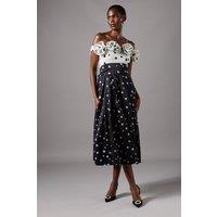 Coast Women's Contrast Spot Bandeau Ruffle Midi Dress in Mono | Size: 10