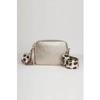 Betsy & Floss Women's 'Verona' Crossbody Tassel Bag With Leopard Strap in Gold