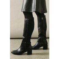 Wallis Women's Extra Wide Fit Hallen Stretch Back Medium Block Heel Knee Boots in Black | Size: 4