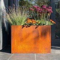 Woven Wood 90cm Long 60cm High Corten Steel Tall Trough Planter in Light Brown