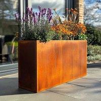 Woven Wood 80cm Long 60cm High Corten Steel Tall Trough Planter in Light Brown