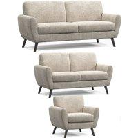 Matlock Boucle Linen Fabric Curved Arm 3 Piece Sofa Suite 3 2 1